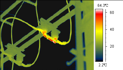 紅外熱像儀彩虹效果，看電線接頭發(fā)熱